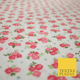 Pale Pink Ditsy Raspberry Floral Bunch Printed Poly Cotton Fabric Polycotton5151