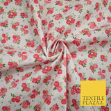 Pale Pink Ditsy Raspberry Floral Bunch Printed Poly Cotton Fabric Polycotton5151