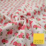 Pale Pink Ditsy Raspberry Floral Bunch Printed Poly Cotton Fabric Polycotton5151