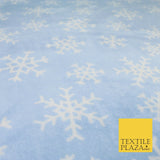 BLUE Christmas Snowflakes SUPER SOFT Printed Cuddle Fleece Blankets Craft 1652