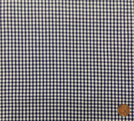 DARK BLUE Small Gingham POLYCOTTON Fabric - Per Metre - RD56
