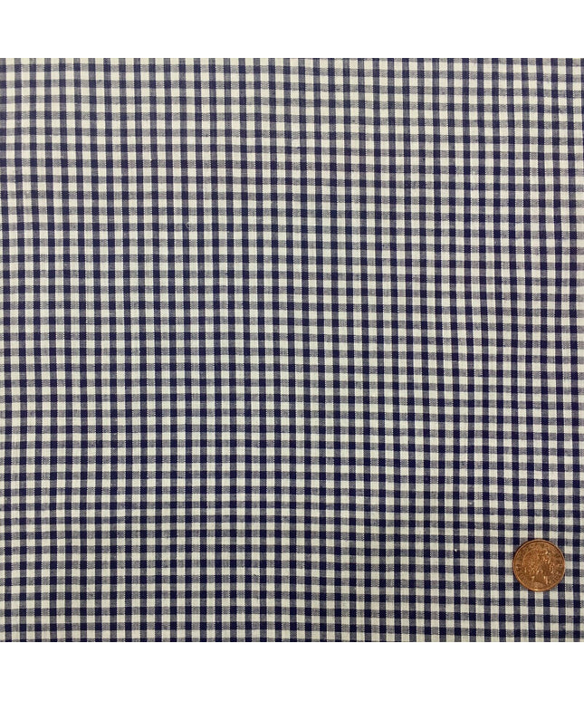 DARK BLUE Small Gingham POLYCOTTON Fabric - Per Metre - RD56