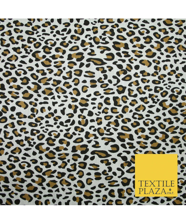 White Mini Leopard Cheetah Cat Animal Printed Poly Cotton Fabric Polycotton 5031