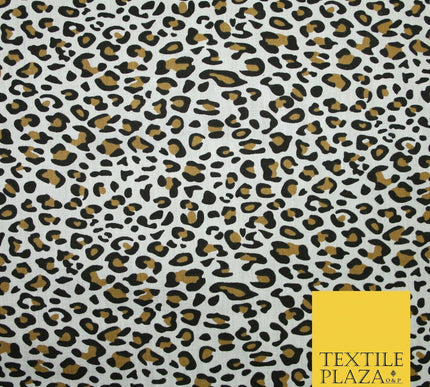 White Mini Leopard Cheetah Cat Animal Printed Poly Cotton Fabric Polycotton 5031