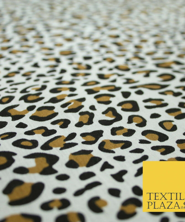 White Mini Leopard Cheetah Cat Animal Printed Poly Cotton Fabric Polycotton 5031