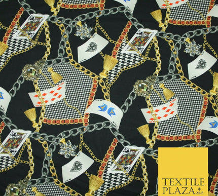 Black Chains Cards Poker Game Night Printed Stretch Heavy Jersey Fabric 5081