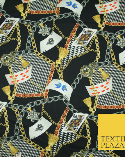 Black Chains Cards Poker Game Night Printed Stretch Heavy Jersey Fabric 5081