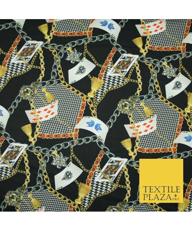 Black Chains Cards Poker Game Night Printed Stretch Heavy Jersey Fabric 5081
