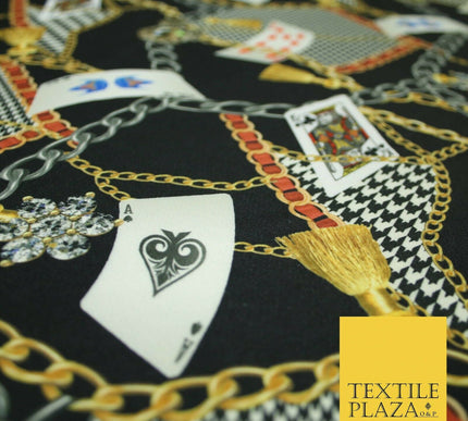 Black Chains Cards Poker Game Night Printed Stretch Heavy Jersey Fabric 5081