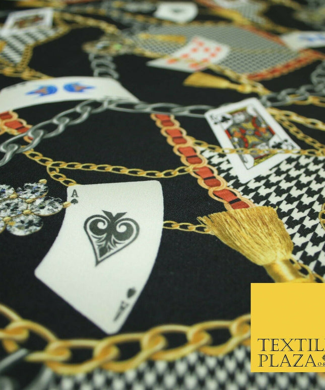 Black Chains Cards Poker Game Night Printed Stretch Heavy Jersey Fabric 5081