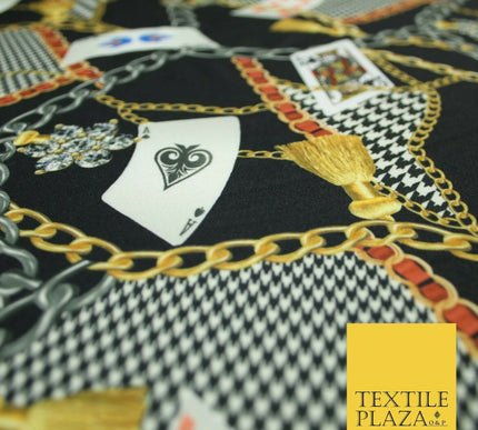 Black Chains Cards Poker Game Night Printed Stretch Heavy Jersey Fabric 5081