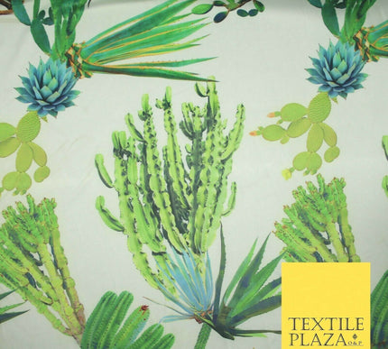 Ivory Multi Green Large Cactus Digital Print Scuba Fabric Stretch Jersey 5080