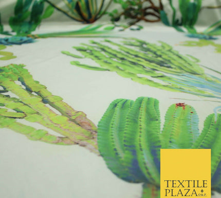 Ivory Multi Green Large Cactus Digital Print Scuba Fabric Stretch Jersey 5080