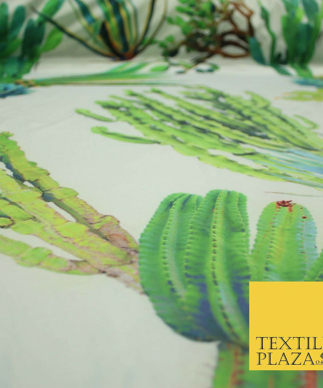 Ivory Multi Green Large Cactus Digital Print Scuba Fabric Stretch Jersey 5080