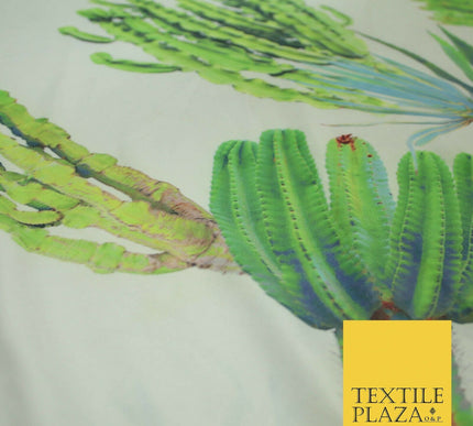 Ivory Multi Green Large Cactus Digital Print Scuba Fabric Stretch Jersey 5080