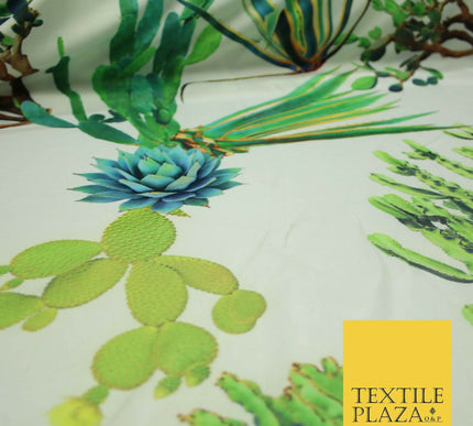 Ivory Multi Green Large Cactus Digital Print Scuba Fabric Stretch Jersey 5080