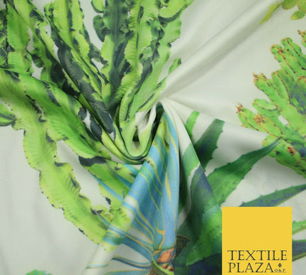 Ivory Multi Green Large Cactus Digital Print Scuba Fabric Stretch Jersey 5080