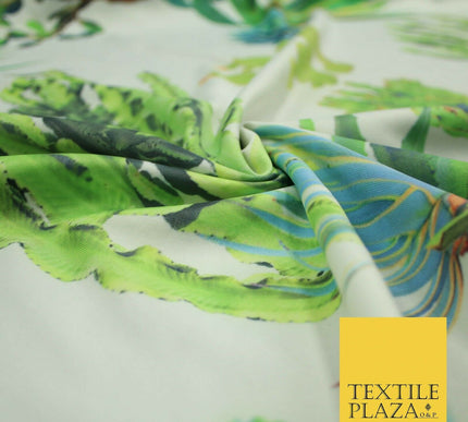 Ivory Multi Green Large Cactus Digital Print Scuba Fabric Stretch Jersey 5080