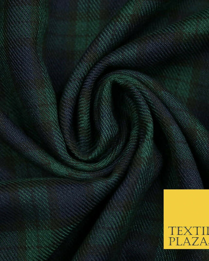NAVY BLUE GREEN Tartan Check Polyester Viscose Fabric 58" Craft Dress 5074