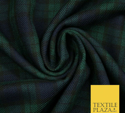 NAVY BLUE GREEN Tartan Check Polyester Viscose Fabric 58" Craft Dress 5074