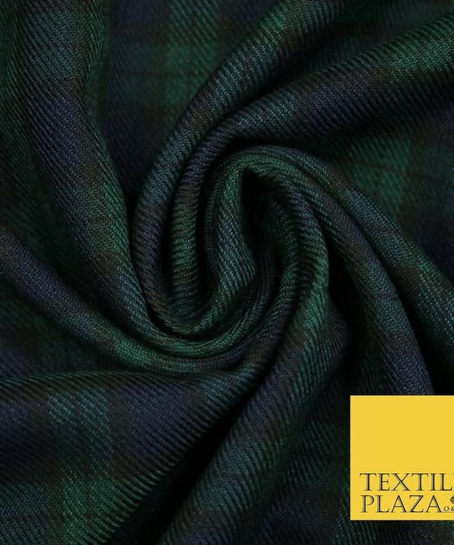 NAVY BLUE GREEN Tartan Check Polyester Viscose Fabric 58" Craft Dress 5074