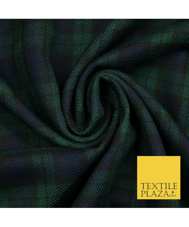 NAVY BLUE GREEN Tartan Check Polyester Viscose Fabric 58" Craft Dress 5074