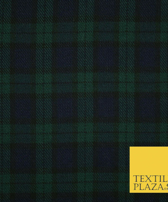 NAVY BLUE GREEN Tartan Check Polyester Viscose Fabric 58" Craft Dress 5074
