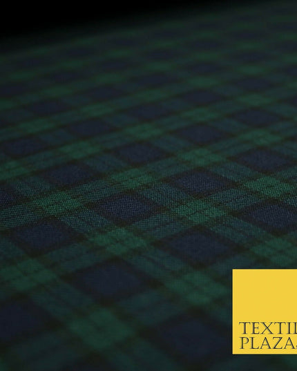 NAVY BLUE GREEN Tartan Check Polyester Viscose Fabric 58" Craft Dress 5074