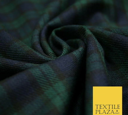 NAVY BLUE GREEN Tartan Check Polyester Viscose Fabric 58" Craft Dress 5074