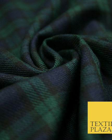 NAVY BLUE GREEN Tartan Check Polyester Viscose Fabric 58" Craft Dress 5074
