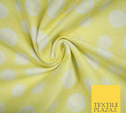 Yellow Summer Happy Smiling Sun Brushed Cotton Winceyette Flannel Fabric 58"5076