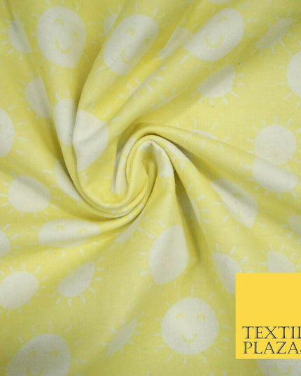 Yellow Summer Happy Smiling Sun Brushed Cotton Winceyette Flannel Fabric 58"5076