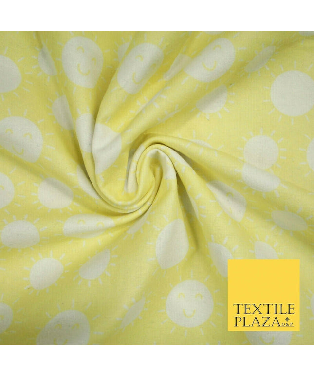 Yellow Summer Happy Smiling Sun Brushed Cotton Winceyette Flannel Fabric 58"5076