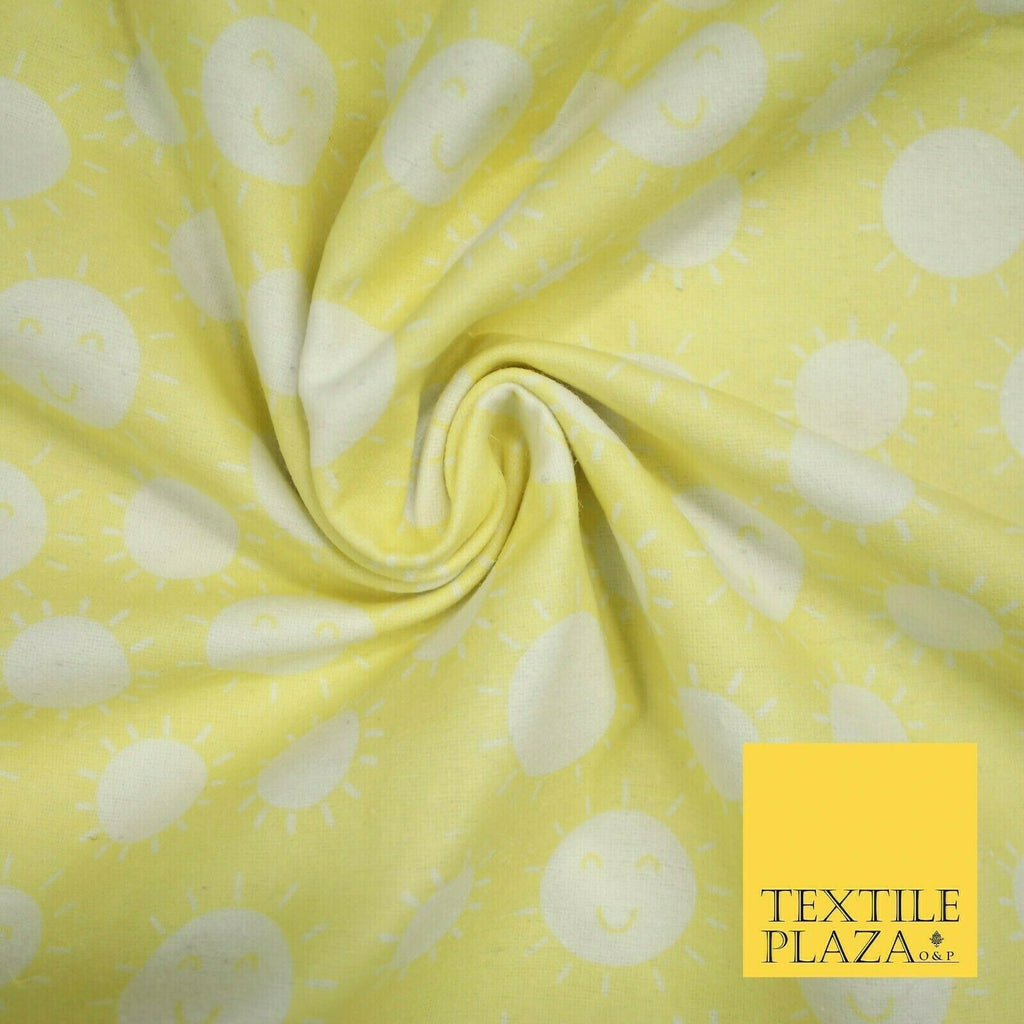Yellow Summer Happy Smiling Sun Brushed Cotton Winceyette Flannel Fabric 58"5076