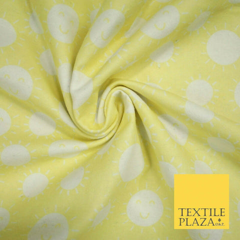 Yellow Summer Happy Smiling Sun Brushed Cotton Winceyette Flannel Fabric 58"5076