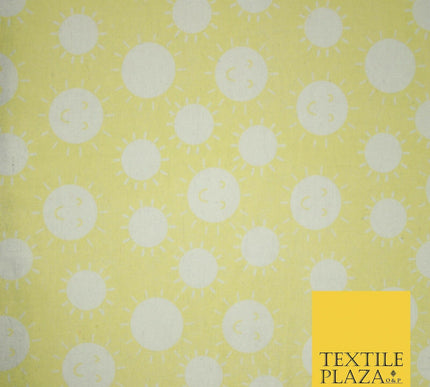 Yellow Summer Happy Smiling Sun Brushed Cotton Winceyette Flannel Fabric 58"5076