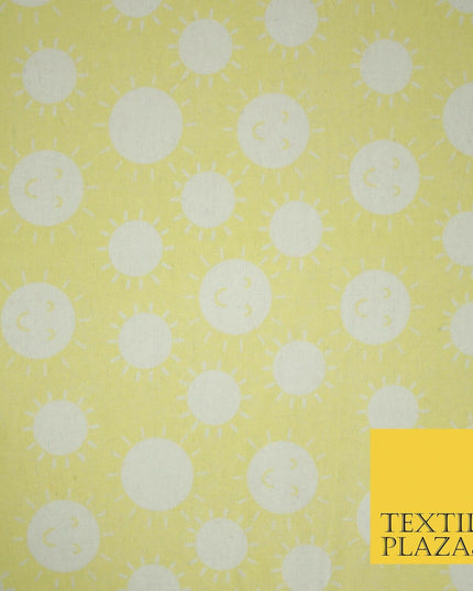 Yellow Summer Happy Smiling Sun Brushed Cotton Winceyette Flannel Fabric 58"5076
