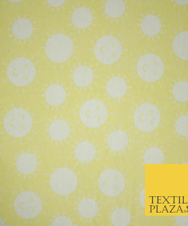 Yellow Summer Happy Smiling Sun Brushed Cotton Winceyette Flannel Fabric 58"5076