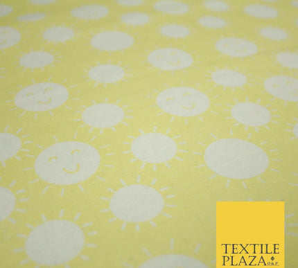 Yellow Summer Happy Smiling Sun Brushed Cotton Winceyette Flannel Fabric 58"5076