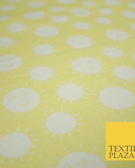 Yellow Summer Happy Smiling Sun Brushed Cotton Winceyette Flannel Fabric 58"5076