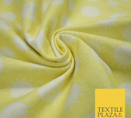 Yellow Summer Happy Smiling Sun Brushed Cotton Winceyette Flannel Fabric 58"5076
