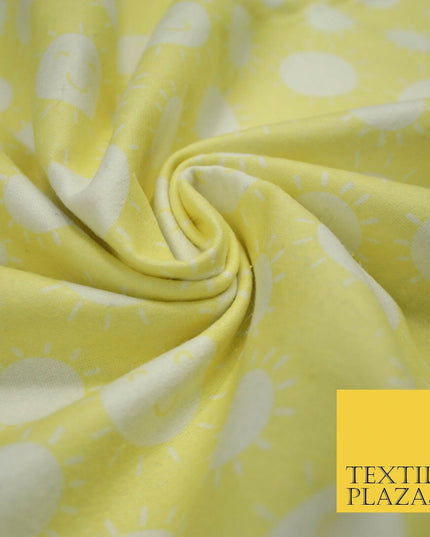 Yellow Summer Happy Smiling Sun Brushed Cotton Winceyette Flannel Fabric 58"5076