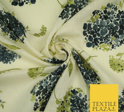 Chrysanthemum Flower Summer Luxury 100% Pure Printed Floral Cotton Linen Fabric