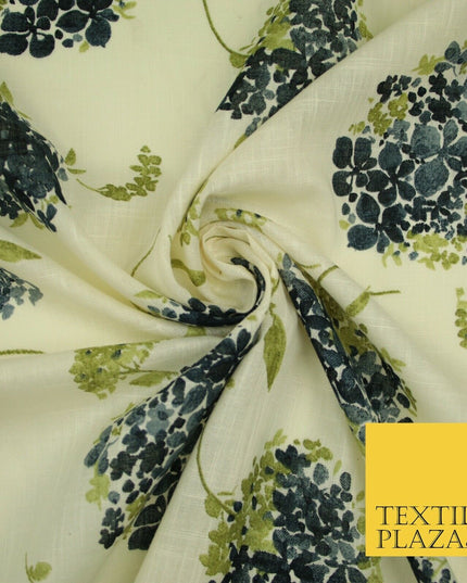 Chrysanthemum Flower Summer Luxury 100% Pure Printed Floral Cotton Linen Fabric