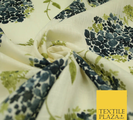 Chrysanthemum Flower Summer Luxury 100% Pure Printed Floral Cotton Linen Fabric