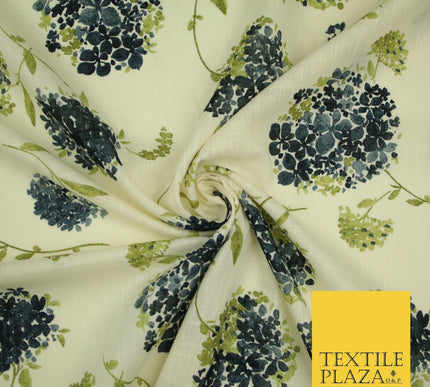 Chrysanthemum Flower Summer Luxury 100% Pure Printed Floral Cotton Linen Fabric