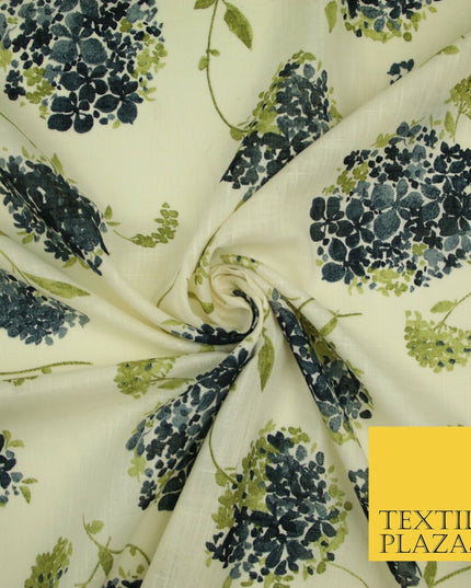 Chrysanthemum Flower Summer Luxury 100% Pure Printed Floral Cotton Linen Fabric