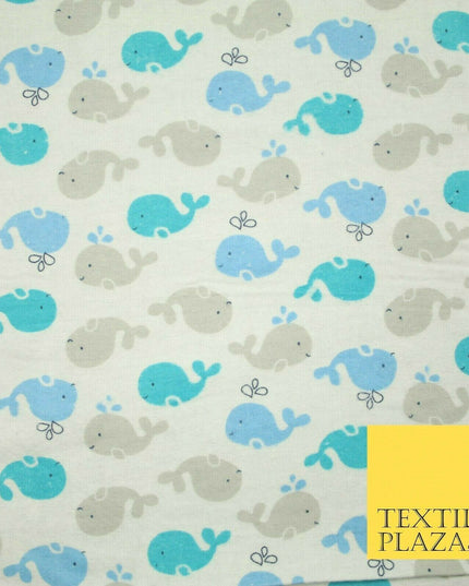 Swimming Whale Dolphin Printed Brushed Cotton Winceyette Flannel Fabric 58" 5075