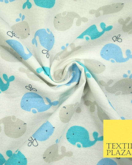 Swimming Whale Dolphin Printed Brushed Cotton Winceyette Flannel Fabric 58" 5075