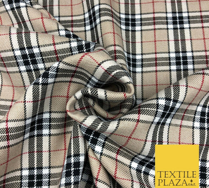 BEIGE Classic TARTAN Polyester Viscose Fabric Material 58" Craft Dress Q965